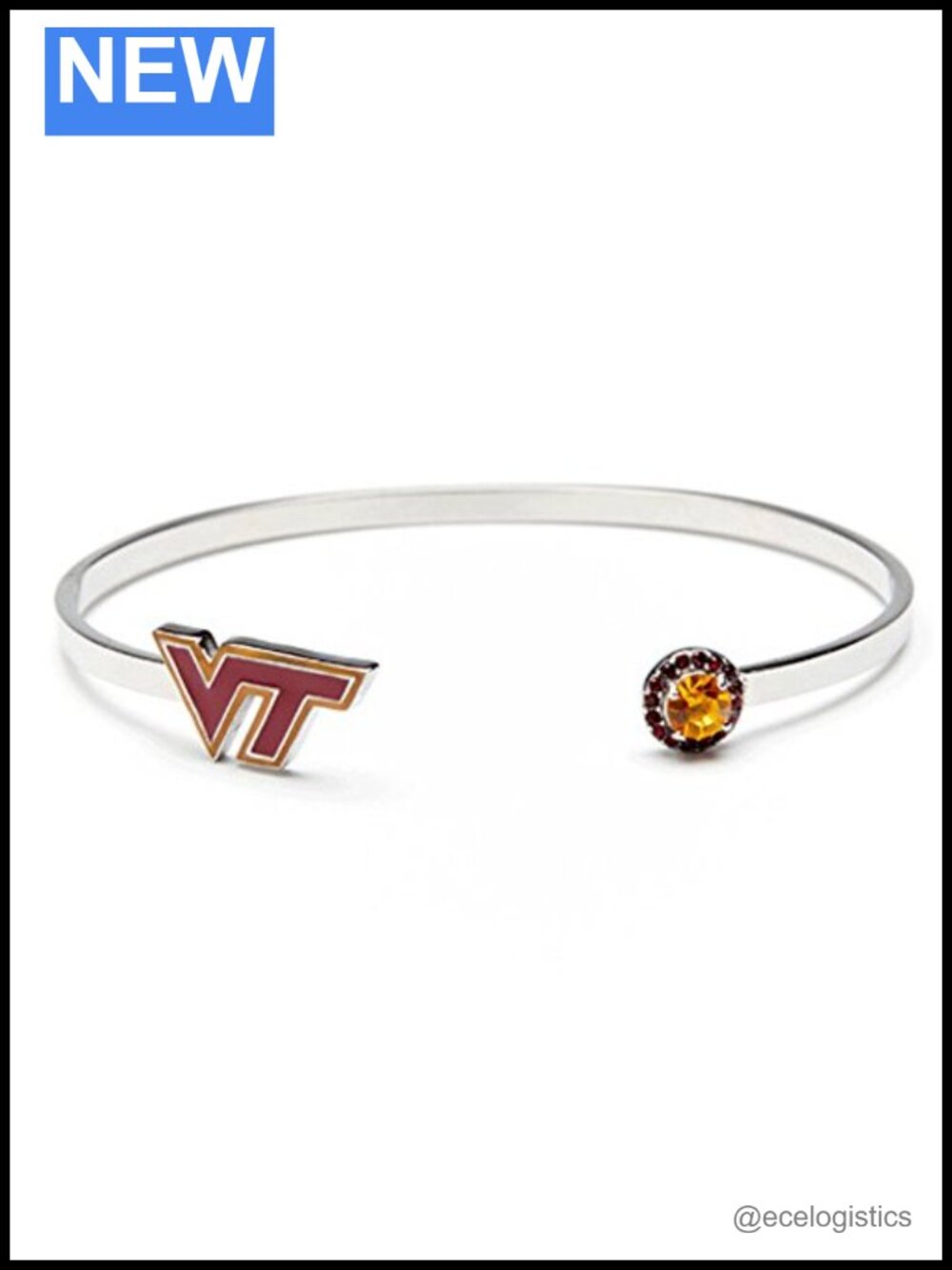 Virginia Tech Hokies Bangle Bracelet Stainless Steel Adj